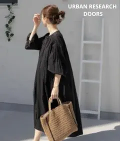 美品♪URBAN RESEARCH DOORS コットンボイルギャザーワンピ黒M
