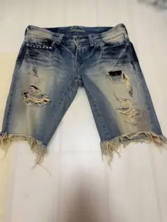 【日本製】VANQUISH GOLD ダメージデニムハーフパンツ 46