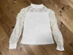 レースハイネック長袖トップス