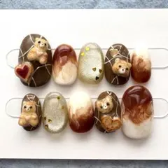 現品 ネイルチップ クッキー くまさん カフェラテ スイーツネイル マグネット