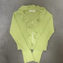 MOUSSYフリル付きライトグリーンカーディガン