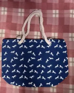 馬デザインのキャンバストートバッグ（紺）