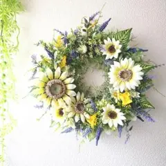 ❣️向日葵とラベンダーの造花リース 玄関リース グリーンリースのサムネイル