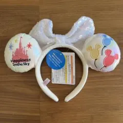 ディズニー　ランド　シー　カチューシャ　バルーン　ホワイト　リボン　スパンコール