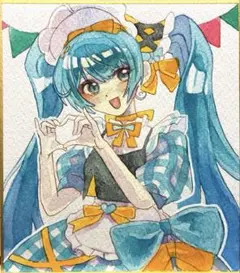 カ*e様 【原画】初音ミク 手描き アナログイラスト ミニ色紙 - メルカリ