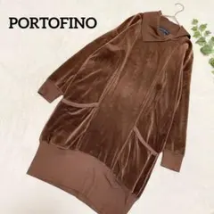 PORTOFINO✳️ベロアワンピース ミモレ丈 ブラウン 長袖 イタリア 古女