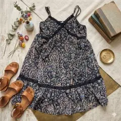 美品 黒レース ティアード 花柄 キャミ ワンピース M 春夏 重ね着 匿名配送