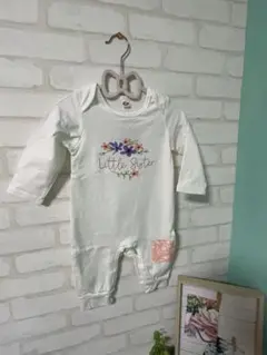 フラワープリントロンパース＆ヘアバンド＆ハット3set　6-9months