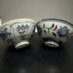 飯碗 2個セット 陶器 花柄 染付