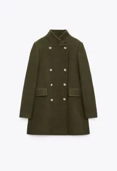 【現品限り】ZARA ウール混紡ダブルブレスト仕様コート カーキ xs