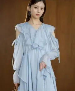 スナイデル　プリントフリルミニワンピ　ブルー