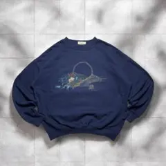 90's'USA製　スウェット　花柄　刺繍　プリント　裏起毛　一点物