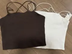 GUナローストラップキャミソール ダークブラウン/ホワイト　２枚セット