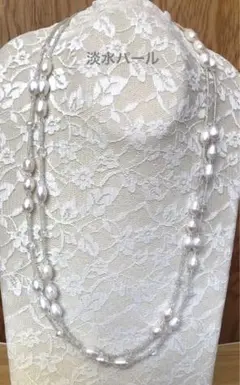 淡水パールとクリスタルのロングネックレス2本