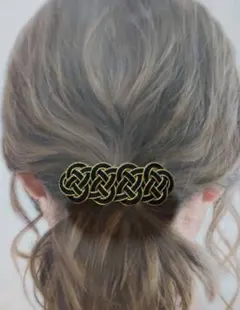 水引連続淡路結びバレッタ(黒金)