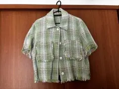 ZARA チェック柄 フリンジジャケット M