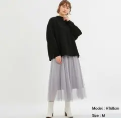 GU　チュールプリーツロングスカートQ　ライトグレー　ジーユー