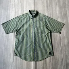 90s NAUTCA ストライプ 半袖 ボタンダウンシャツ ブルー イエロー M