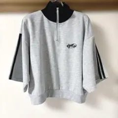 ハーフジップ サイドラインTシャツ ショート丈 Sサイズ グレー スポーティー