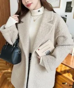 フェイクリングウールルーズシルエットテーラードジャケット グレイッシュベージュ