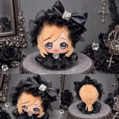 【お急ぎ】ぽん♡ ぬい服 フリルドレス ヘッドドレスセット 4点おまとめ 10cm ぬい服 三段フリルゴスロリ風ドレス ちびぐるみ ヘッドドレス