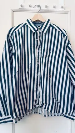 TOMMY HILFIGER 緑と白ストライプ長袖シャツ L