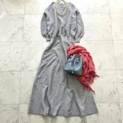 美品 ダーマコレクション ニットワンピース ウール カシミヤ混 ラメ 1 グレー
