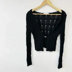 【MKクランプリュス】コットン100%ざっくり編みショートニットカーディガン　M