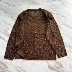 80s vintage 総柄　デザインニット　スリット　春秋　薄手　綺麗め　大人