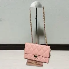 【美品】チェーンウォレット キルティング ピンクゴールド　財布　ショルダーバッグ