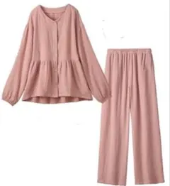 【上下２点セット】Ｗガーゼ前開きパジャマ ピンク色　Mサイズ