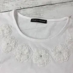 【FASHION MESSAGE】五分袖シャツ 《フリー》花のレース／ホワイト