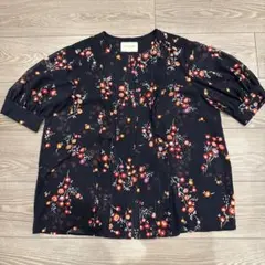 【美品】UNITED ARROWS 花柄 ネイビー ブラウス
