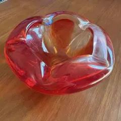 ガラス灰皿 赤 透明 昭和 レトロ ヴィンテージ