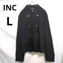 【INC】刺繍　個性的　ノーカラージャケット　L　ブラック　黒　衣装　海外　US