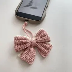 リボンチャーム　ピンク　ハンドメイド