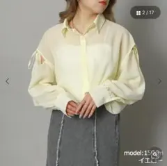 GORGE リボン肩開き短丈シャツ イエローのサムネイル