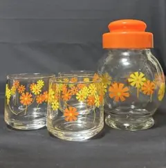 アデリア　冷茶グラス　花柄　3個　ボンボン入れセット　昭和レトロ　アリス