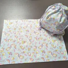 ハンドメイド 給食袋セット ユニコーン 水色 女の子