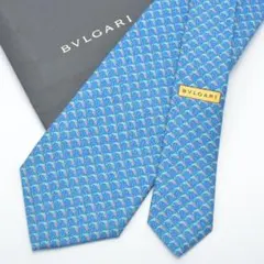 未使用同様◇ブルガリ ネクタイ セッテピエゲ シルク ブルー イルカ柄イタリア製