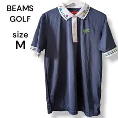 ビームスゴルフ　トップス　半袖　ポロシャツ　ポリエステル　花刺繍　ネイビー　M