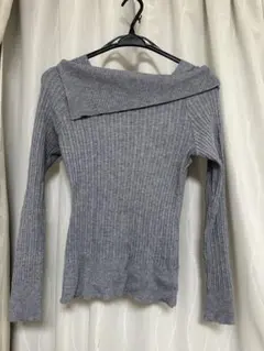 オフショルダーリブ編みセーター グレー