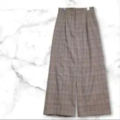 【アーヴェヴェ】ワイドパンツ S グレンチェック ブラウン系
