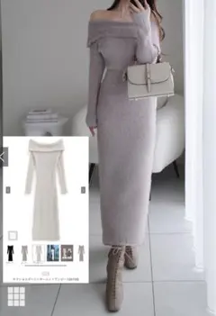 GRLオフショルダー ニットロングワンピース ピンク