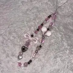 ビーズストラップビーズキーホルダー　携帯ストラップ　韓国y2kスクバ　ピンク