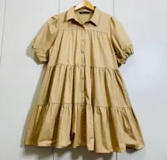 美品 ZARA ザラ　ティアードフレアシャツワンピース チュニック