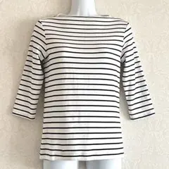 無印 ボーダー カットソー 七分袖 モノトーン カジュアル シンプル Mサイズ