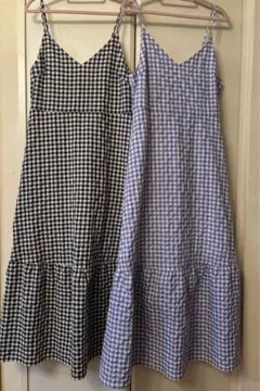 GU ギンガムチェック ワンピース 白黒 白青 2色セット　まとめ売り