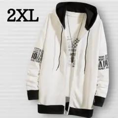 メンズ パーカー ホワイト 2XL ビッグシルエット ロゴ 大きめ シンプル