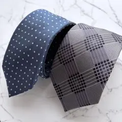 【シルク】ネクタイ 2本セット 使用感少 まとめ売り ネイビー グレー